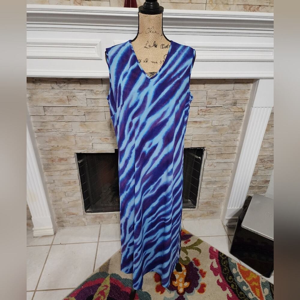 Bob Mackie Blue and Royal Purple Wave Print Maxi Dress